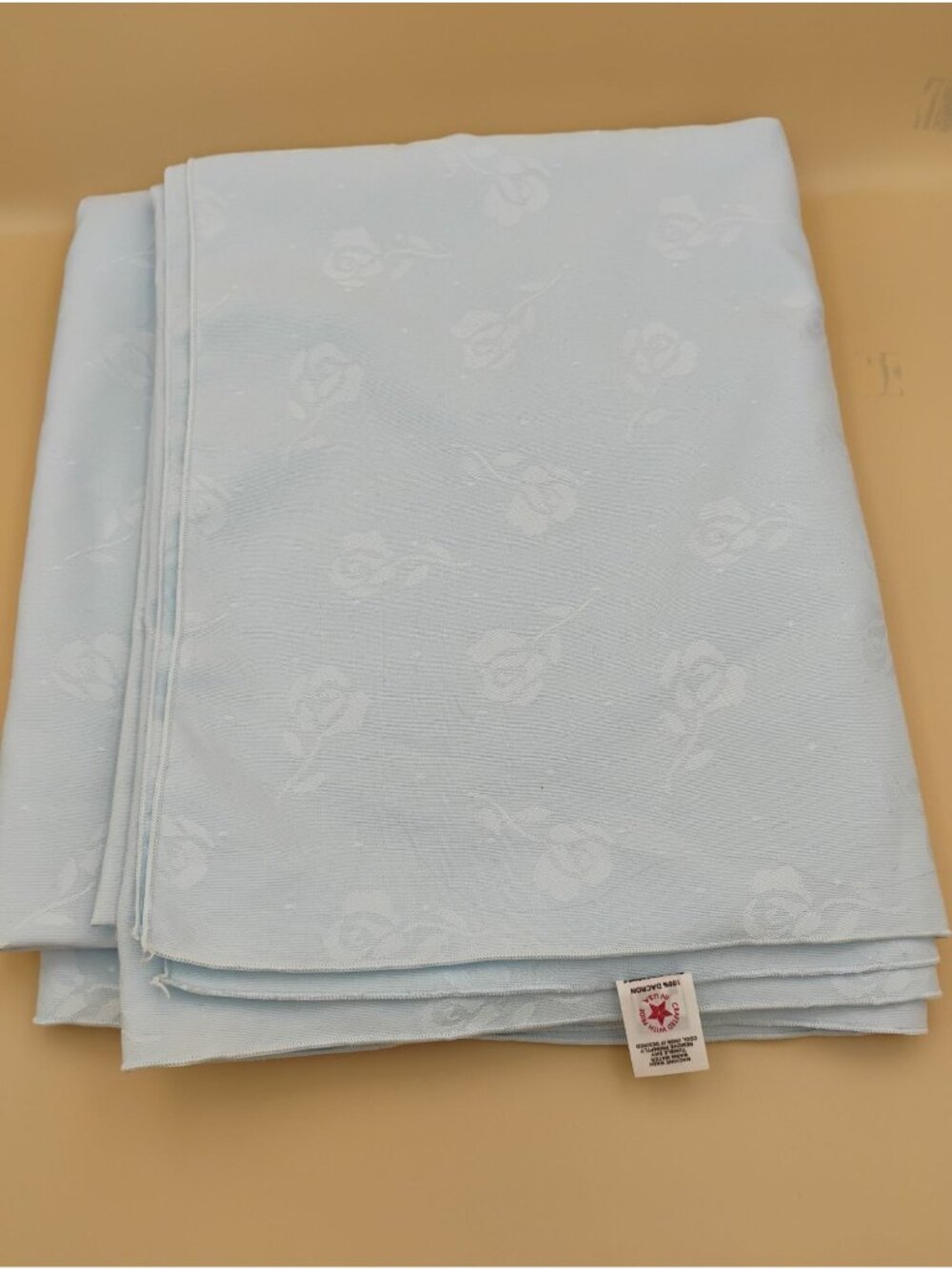 Vintage Blue Floral Tablecloth 60" X 104" Dacron Fabric By Visa Milliken USA 50s